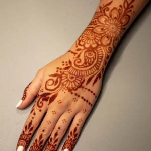 stage 3 of henna design with dark stain